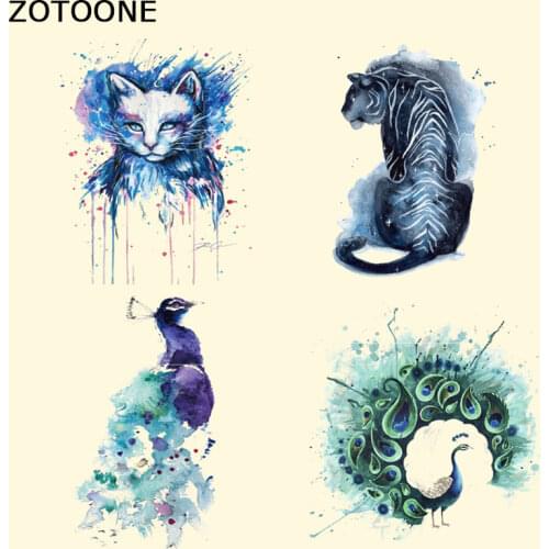 ZOTOON Eanimal Stickers Iron on Patches for Clothing DIY Badges Heat Transfer Peacock Wolf Fox Motif for T-shirts Appliques E