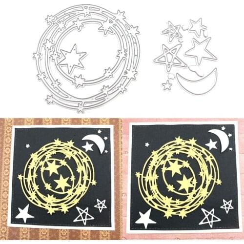 Star Moon Metal Cutting Dies Stencil Scrapbooking DIY Album Stamp Paper Card Embossing Decor Craft New for 2020 Rectangular Lace