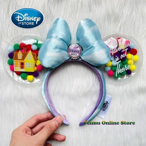 2020 Disney UP Air Cushion Headband Mickey Ears Disneyland Cartoon Blue Sky “GRAPE SODA” Badge Plush Headwear Decoration Gift