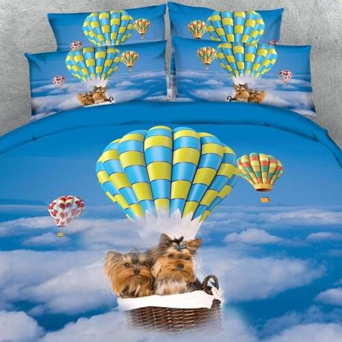 Goldeny 4 Parts Per Set Colorful Hot air Ballons and dogs in love 3d animal bed set