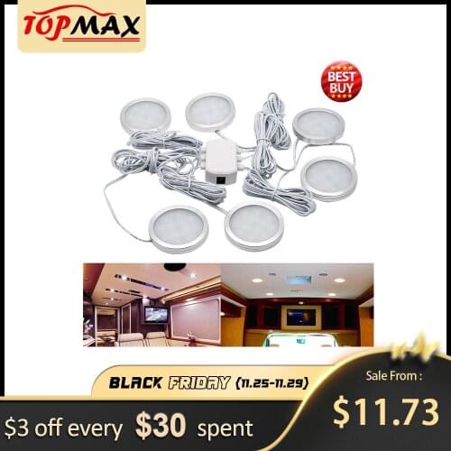 6pcs 12V LED Down Light White Light Cabin Ceiling Lamp Caravan Camper Car RV Cool 6500K