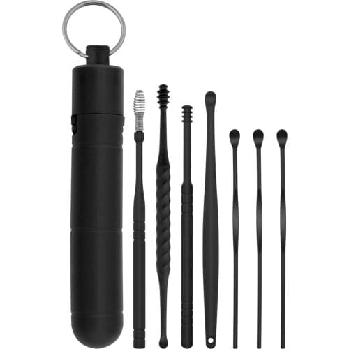 7pcs Minifit Ear Wax Removal Tool Stainless Steel Earpick Dual-end Wax Remover Curette Ear Pick Cleaner Spoon with Storage Case