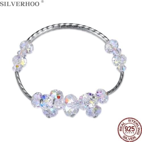 SILVERHOO 925 Sterling Silver Bracelet For Women Dazzling Austria Crystal Charm Bracelets Female Fine Party Jewelry New Arrival