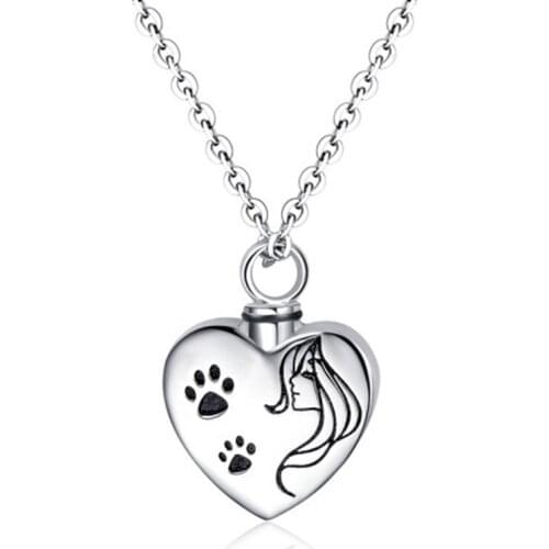 Heart Shape Chain For Pets Dog Footprint Pendant Necklace Cinerary Casket For Ashes Cremation Jewelry Urn Necklace Pendant