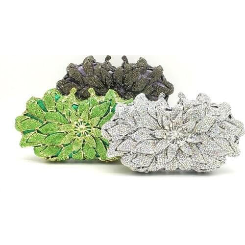 Ladies handbag Bridal wedding party purse women evening party bag diamond luxury lotus flower clutches elegant crystal purse