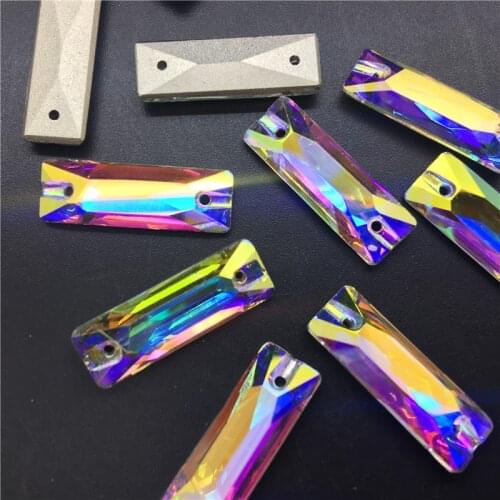 K9 Crystal Baguette Rectangle Sewing Jewelry Beads Clear AB Color 6x18 7x21 9x27 mm Sew on Rhinestone