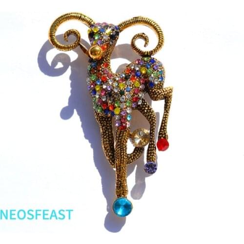 Classic Rhinestone Goat Brooches For Women Alloy Animal Pin Multi Color Ladies Holiday Gifts Coat Accessories Fashion Jewelry