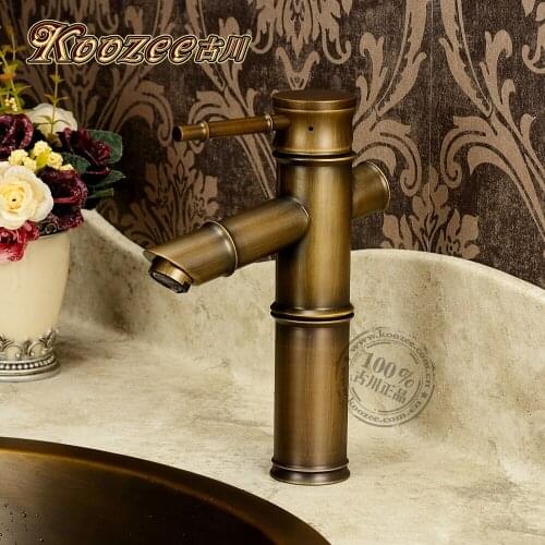 Gu Chuanou style bamboo classical antique copper bathroom faucet bronze green bamboo faucet hot and cold taps