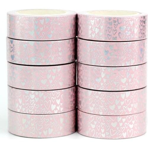 Wholesale 10pcs/lot Cute Silver Foil Hearts Washi Tapes DIY Decor Scrapbooking Planner Adhesive Masking Tapes Kawaii Stationery