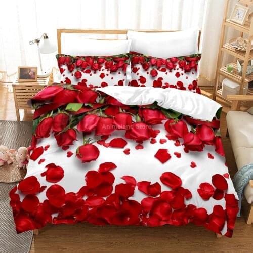 Flower Rose Valentines Day 3D Print Comforter Bedding Set Heart Love Queen Twin Single Size Duvet Cover Set Pillowcase Luxury