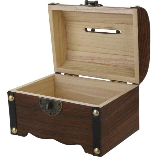 Wooden Piggy Bank With Lock Safe Money Box Savings Wood Carving Handmade Crafts Girl Room Jewelry Necklace Organizer Cases