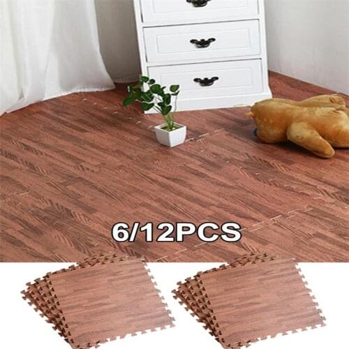 12Pcs Foam Crawling Carpet Splicing Bedroom Thicken Brown Yellow Imitation Wood Pattern EVA Puzzle Interlocking Play Mat