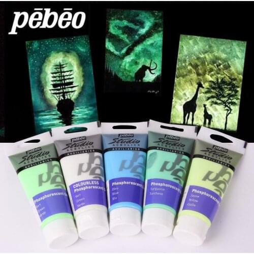 Pebeo 100ML Acrylic Paint Glow in the Dark Glowing paints Luminous Pigment Fluorescent Fiber painting for fabric Art supplies