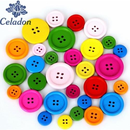20-100pcs Multicolor 15mm 20mm 25mm 30mm Round Wooden Buttons 4 Holes Sewing Button Scrapbooking Garment DIY Apparel Accessories