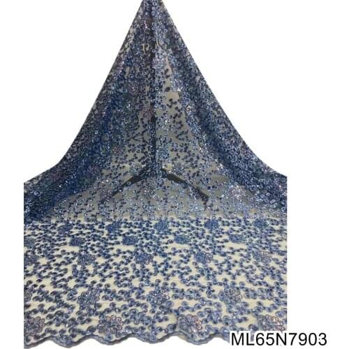 2021 New style african lace fabric beautiful embroidery sequins lace fabric for wedding party dress 5yards ML65N79