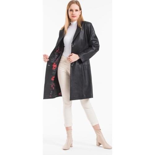 Genuine Leather Jacket For Women Lambskin Long Coat