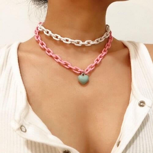 Layered Necklace Heart Pendant Choker Punk Simple Link Chain Choker Pendant Personal Clavicle Necklace Women Jewellery