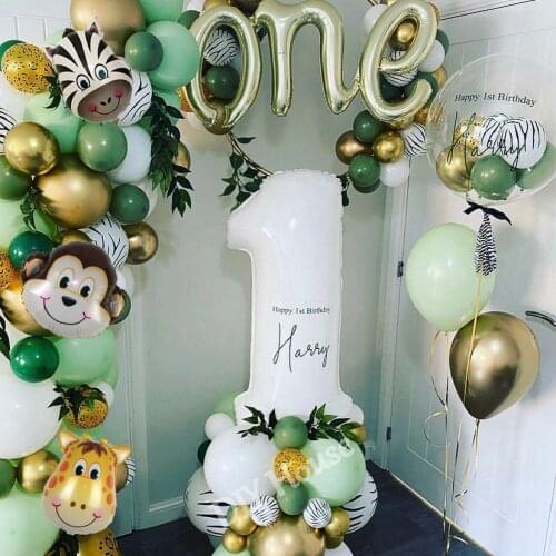28pcs Animal Balloon Kit Green Number Digit Monkey Lion Foil Balls For Kids Birthday Jungle Party Decoration DIY Home Supplies