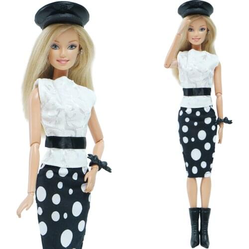 BJDBUS Doll Outfit Girl Dress Blouse Skirt Party Wear High Heels Boots Shoes Cap Bracelet Accessories for Barbie Doll Clothes