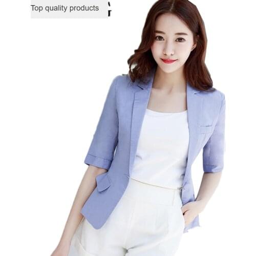 2020 New Plus Size Womens Business Suits Female Linen Blazers Casual Jackets Short Slim Fit Blazer Women Suit Work Waer LX140