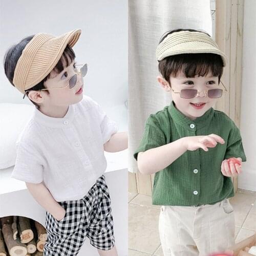 2019 Summer New Baby Boys Shirts Solid Color Children Tops Stand Collar Kids Shirts for Boys Clothes BC649