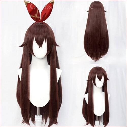 Genshin Impact Amber Wig Cosplay Red Brown Long Straight Bangs Heat Resistant Hair Adult Halloween Role Play AC