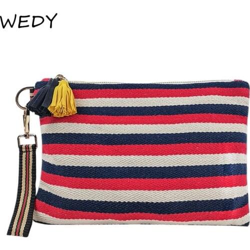 Striped Tassel Cosmetic Bag Zipper Canvas Makeup Bag Organizer Female Travel Toiletry Bags Large Beauty Pouch Necesserie Storage