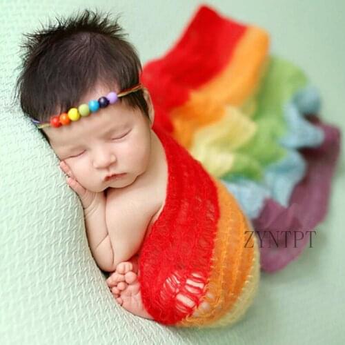 Stretch Rainbow Mohair Wrap For Newborn Photography Props Baby Girl Photo Shoot Accessories Flokati Fotografia Studio Accessory