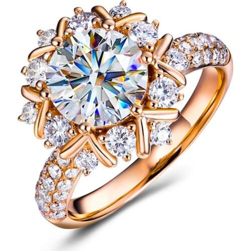 Luxury Female Crystal Snowflake Pendant Ring Trendy Rose Gold Color Engagement Ring Charm White Zircon Wedding Rings For Women