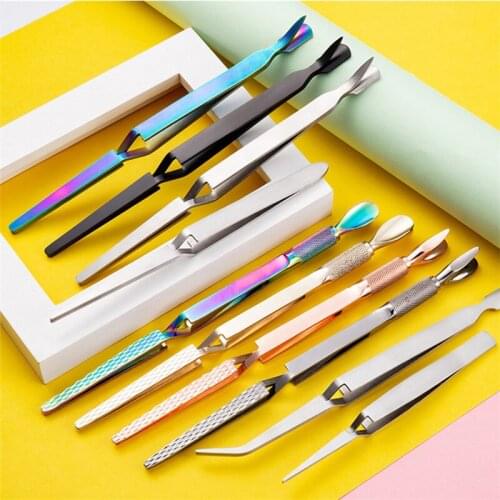 Rose Gold Nail Art Acrylic Gel Picking Tool Nail Gel Tips Sculpting Shaping Tweezers Anti-static DIY Nail Art Clip Manicure Tool