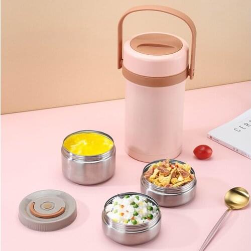 Pink Bento Box Long Insulation Barrel Large Capacity Portable Picnic Box Stainless Steel Lancheira Termica Food Packaging ED50TH