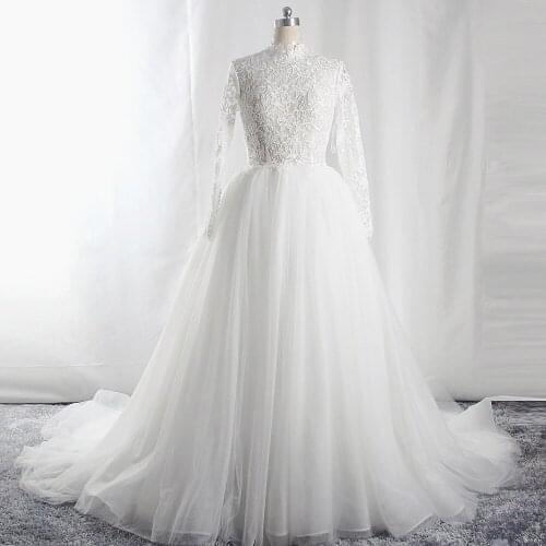 RSW1705 Keyhole Backless A Line Long Sleeves Tulle Skirt Lace Boho Bohemian Wedding Dress