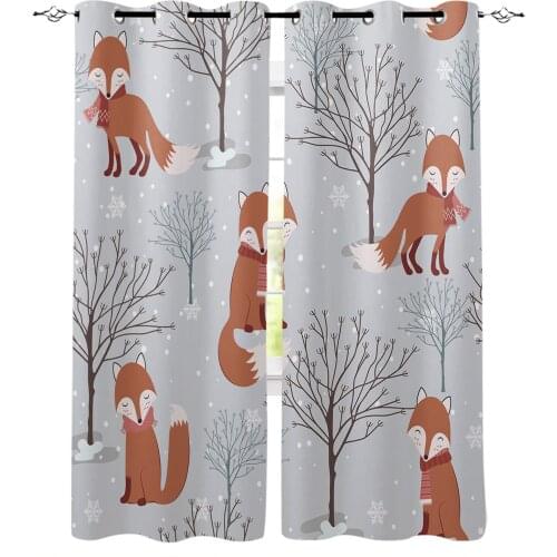 Cartoon Fox Branches Snow Window Curtains for Living Room Bedroom Kitchen Modern Curtains Home Decoration Drapes Blinds