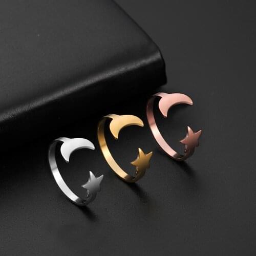 Skyrim Lovely Moon Star Stainless Steel Ring Women Girls Resizable Casual Finger Rings Anniversary Gift Jewelry Wholesale 2021