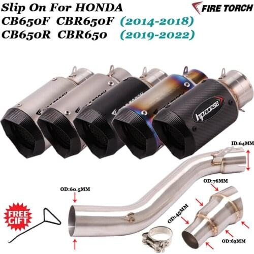Slip On For HONDA CB650F CBR650F 2014-2018 CB650R CBR650 2019-2022 Motorcycle Exhaust Titanium Alloy Muffler Middle Link Pipe