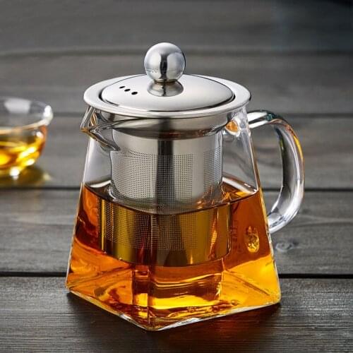 Glass teapot high borosilicate fair teapot stainless steel teapot with filter screen heat resistant glass pot square