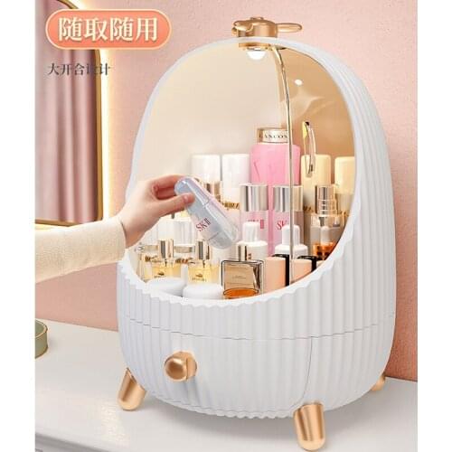 LED Lamp Makeup Drawer Organizer Cosmetic Storage Box Jewelry Nail Polish Make Up Container Desktop Beauty Display Case