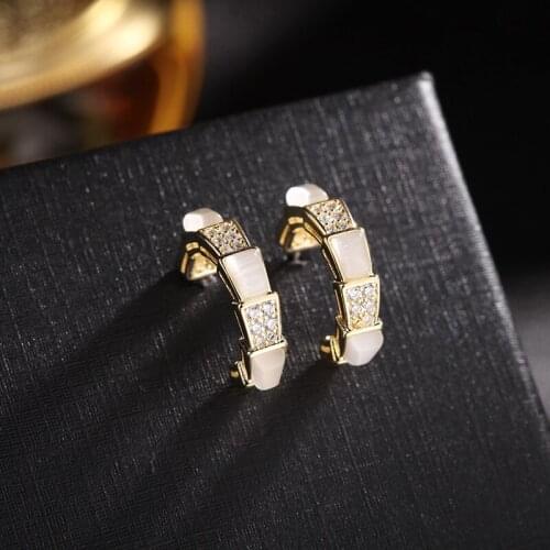 SWOUR Gold Color Sweet Brief Design Accessories C Design Half Circle Opal Cubic Zirconia Elegant Party Stud Earrings Femme S909
