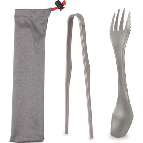 Lixada Titanium Tongs Clip with Spork BBQ Grilling Tool Lightweight Outdoor Camping Backpacking Hiking Cookware 2/3pcs set