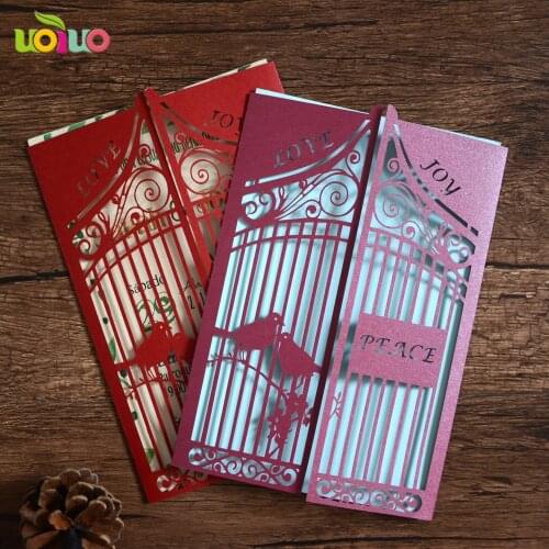 Traditional red laser cut bird wedding invitation card with free name logo wedding favor lace invitation card designs
