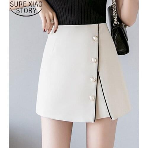 A-Line Solid High Waist Skirt For Women Faldas Mujer Moda 2021 Winter Womens Skirts Button Korean Beading Shorts Skirts 7639 50