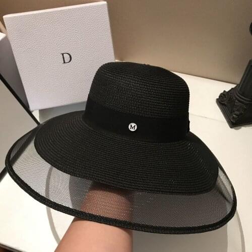 Fascinating Veil Netting Sun Hat UPF 50+ Ladies Kentucky Derby Hats Wide Brim Straw Hat Women Summer Beach Cap Fedoras Dress Hat