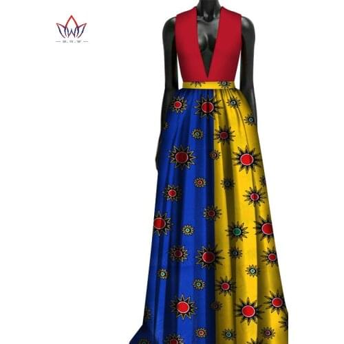 Stock Size Low Price Fashion African Print Dresses for Women African Sleeveless Party Dress WYQ79