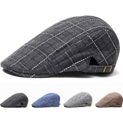 Retro Grid Berets for Men Classical Casual Berets Hat For Women Cotton Visors Herringbone Flat Caps Artist Peaked Newsboy Cap