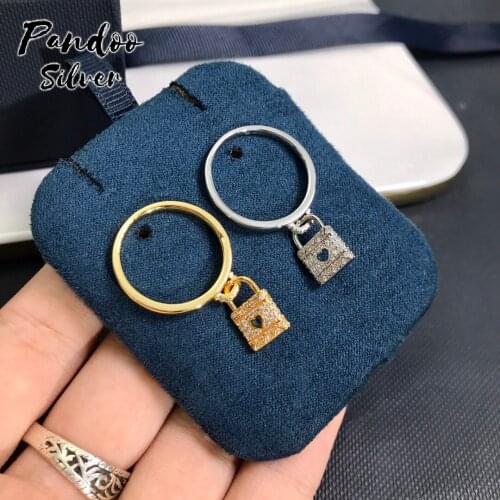 High Quality S925 Sterling Silver Jewelry 1:1 Copy,Yellow Silver Paved Heart Lock Charm Ring For Women Party GiFT With Logo