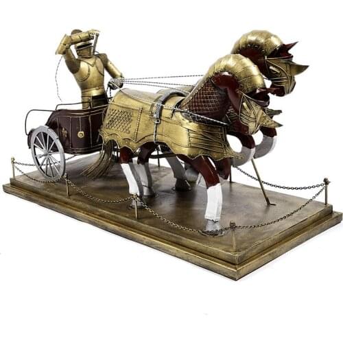 Vivid Middle Ages Armour Rome Knight Iron Model Statue Retro Craft Knights Riding Two Horse Lobby Decoration