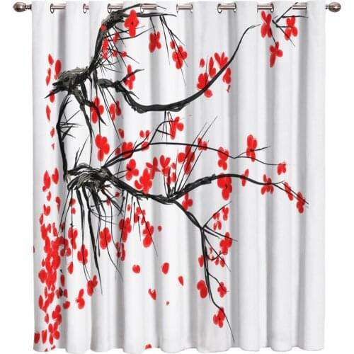 Red Cherry Blossoms Flower Room Curtains Large Window Window Curtains Dark Curtain Lights Living Room Kitchen Outdoor Fabric