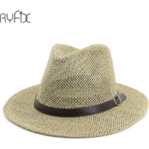 Straw Jazz cap Casual Panama Sun Hats for Women Summer Beach Hat for Male Fedora Visor Caps for Belt decorated ha HA223