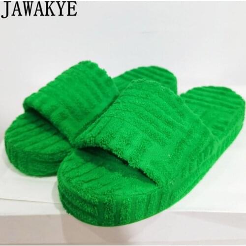 Green Round Open toe flat Slippers for Women Suede Thick Sole Casual Muler Ladies Summer indoor Fashion Flat Shoes mujer