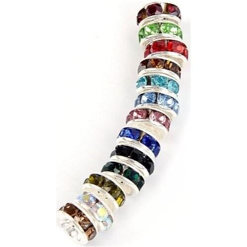 10mm 100pcs/lot white mixed multicolor c6422 glass Spacer Beads Lot round Metal silver Plated bracelet DIY making crystal